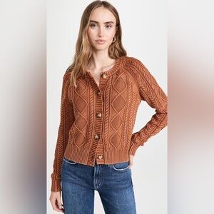 Faherty Women Sunwashed Cable Cardigan in gingerbread  100% organic cotton M NWT